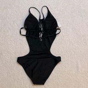 NWT Stylish One Piece MonoKini Black Swimsuit Size Large